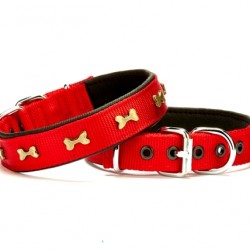 Doggie Softlu Kemik Desenli Köpek Tasması 2,5 cm x 50 cm Kırmızı
