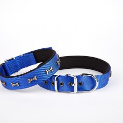 Doggie Softlu Dokuma Metal Kemik Süslü Tasma 2,5*60 cm Mavi