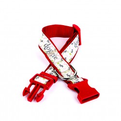 Doggie Köpek ve Pati Desenli Dokuma Köpek Boyun Tasması 3 cm x 36-60 cm Kırmızı