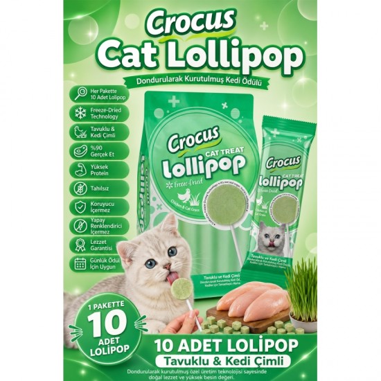 Crocus Tavuklu Ve Kedi Çimli Kedi Lolipop 10 lu paket ( 10x1,4 gr )
