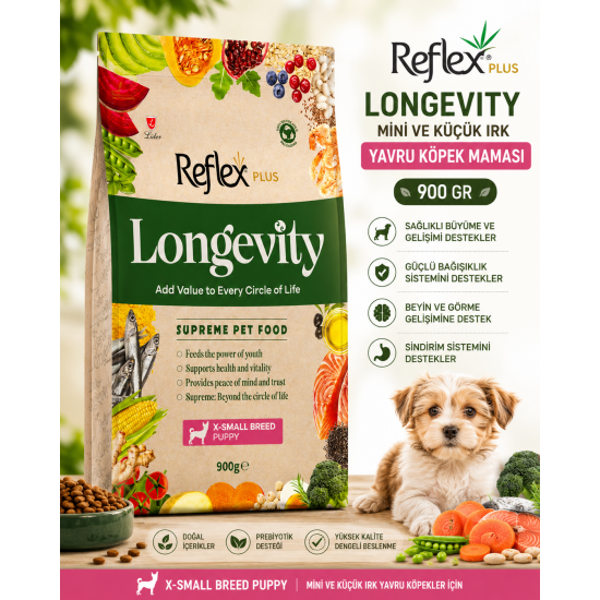 Reflex Plus Longevity Mini ve Küçük Irk Yavru Köpek Maması 900 Gr