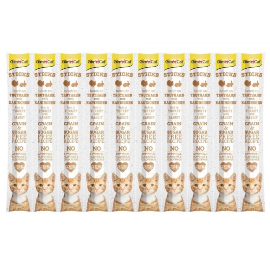 Gimcat Hindili ve Tavşanlı 10x5 gr Sticks Kedi Ödül Maması 10x5 gr