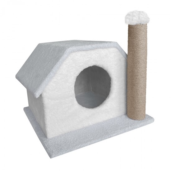 Karamel Pet Tırmalamalı Kedi Kulübesi 33 x 40 x 45 cm Gri-Beyaz