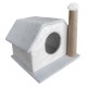Karamel Pet Tırmalamalı Kedi Kulübesi 33 x 40 x 45 cm Gri-Beyaz