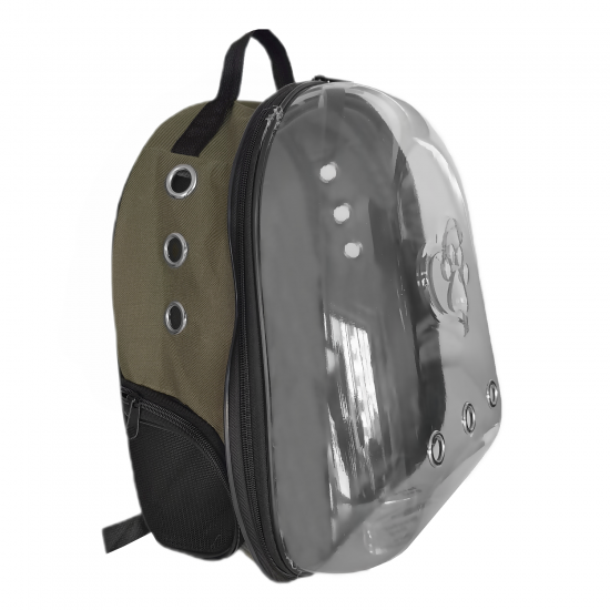 Kalpli Patili Astronot Şeffaf Taşıma Sırt Çantası Haki 24x32x42 cm