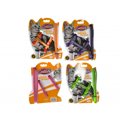 Catlife Fosforlu Şeritli Kedi Göğüs Bel Tasması + Gezdirme İpi