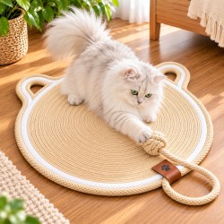 Kedi Kafa Figürlü Kedi Tırmalama Paspası 44 cm-113 cm Krem