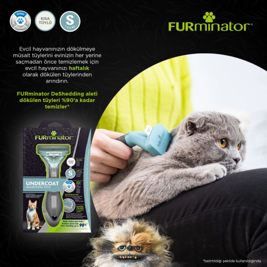 Furminator Kısa Tüylü Short Hair Kediler için Tüy Toplayıcı Kedi Tarağı 3,9cm [S]