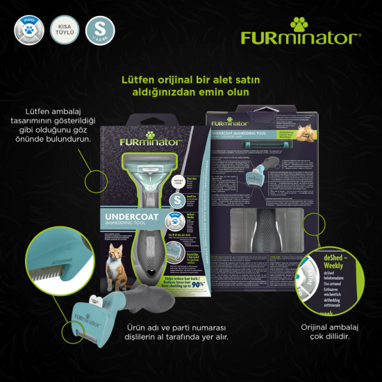 Furminator Kısa Tüylü Short Hair Kediler için Tüy Toplayıcı Kedi Tarağı 3,9cm [S]