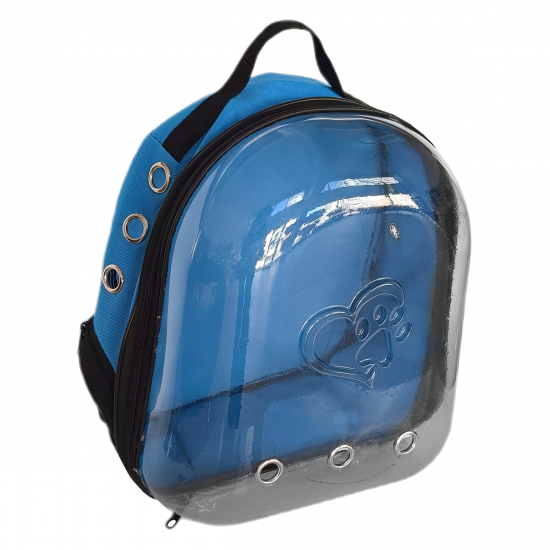 Kalpli Patili Astronot Şeffaf Taşıma Sırt Çantası Mavi 24x32x42 cm