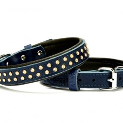 Doggie Konforlu Deri Swarovski Kristal Taşlı Köpek Boyun Tasması 2 x 32-39 cm Mavi