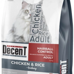 Decent Tavuklu Yetişkin Kedi Maması 1,5 Kg Hairball Control Tavuk & Pirinç Yetişkin Kedi Maması