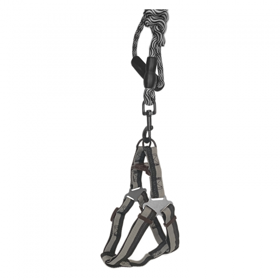 Köpek Göğüs Tasma Seti Dalga Desenli 1.5 cm*35-48 cm Siyah-Beyaz