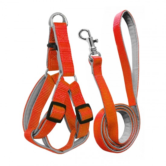 Gezdirme Kayışlı Dokuma Köpek Göğüs Tasma Seti 32*47-110 cm Turuncu