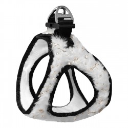 Üç Kilitli Simli Peluş Kedi Köpek Göğüs Tasması 20-24 cm XXX-Small Beyaz