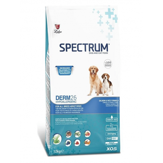 Spectrum Derm 26 Hypo-Allergenic Deri Hassasiyeti için Somonlu Yetişkin Köpek Maması 12kg