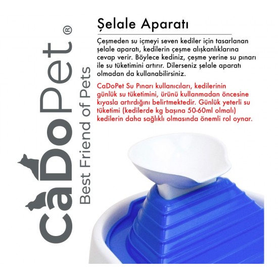 Cado Pet Kedi Köpek Su Pınarı Şelale 2 Litre - 5 volt ( usb'li ) Pembe