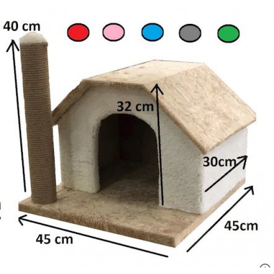 Karamel Pet Tırmalamalı Kedi Kulübesi 33 x 40 x 45 cm Gri-Beyaz