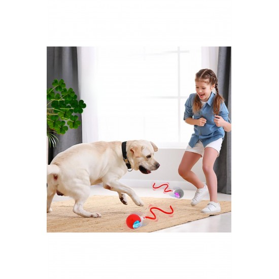 Hareketli Şarjlı Işıklı 360 Derece Dönen Akıllı Oyun Topu Kuyruklu İnteraktif Kedi Köpek Oyun Topu