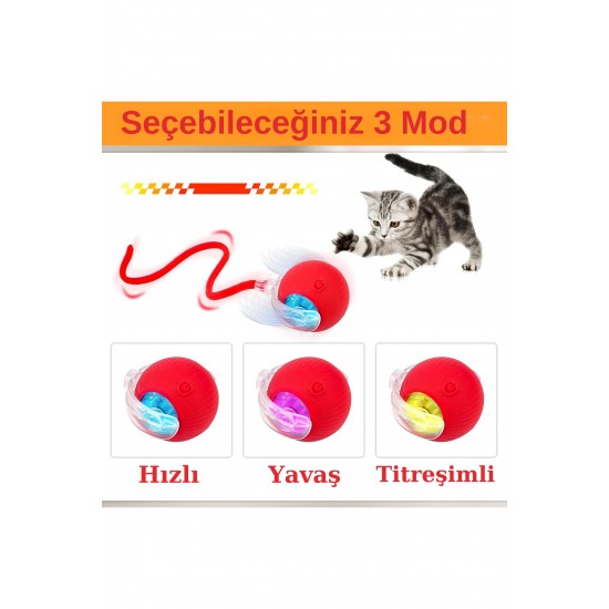 Hareketli Şarjlı Işıklı 360 Derece Dönen Akıllı Oyun Topu Kuyruklu İnteraktif Kedi Köpek Oyun Topu