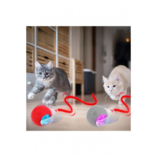 Hareketli Şarjlı Işıklı 360 Derece Dönen Akıllı Oyun Topu Kuyruklu İnteraktif Kedi Köpek Oyun Topu