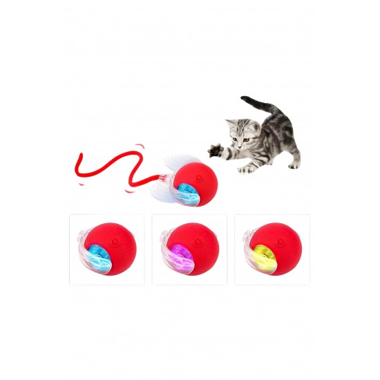 Hareketli Şarjlı Işıklı 360 Derece Dönen Akıllı Oyun Topu Kuyruklu İnteraktif Kedi Köpek Oyun Topu