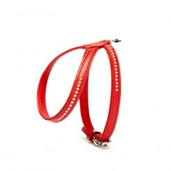 Doggie Flotter Swarovski Taşlı Deri Köpek Göğüs Tasması 1,2 x 25-35 cm Kırmızı