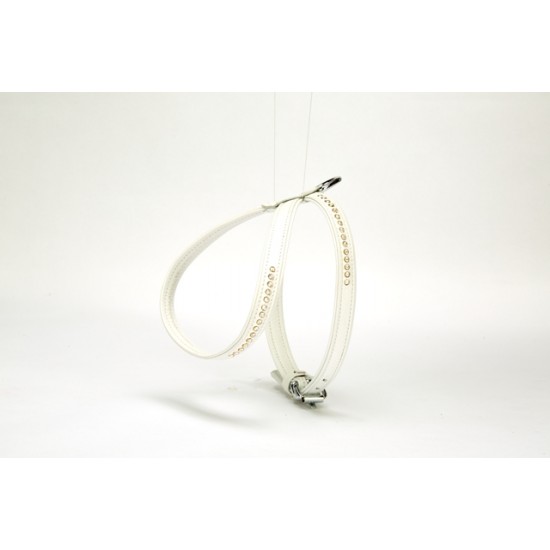 Doggie Flotter Swarovski Taşlı Deri Köpek Göğüs Tasması 1,2 x 25-35 cm Beyaz