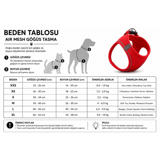 Nefes Alan Kumaş Air Mesh Kedi Köpek Göğüs Tasması Medium 44x48 cm Neon Sarı